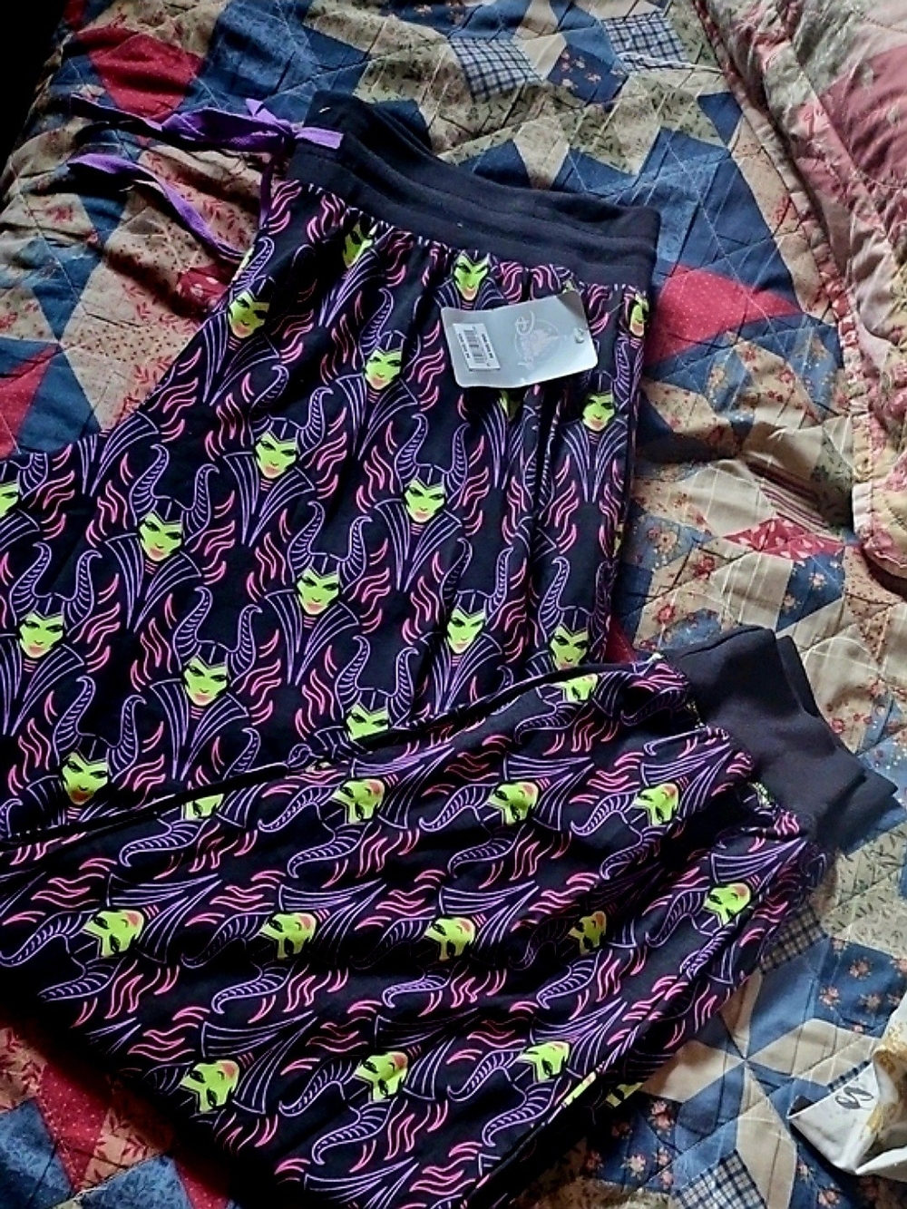 Disney Store Maleficent Print Pajama Pants - Neon Green & Pink